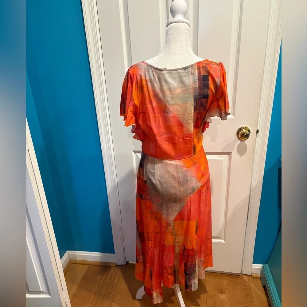 Tracy Reese silk midi dress surplice uneven hem orange sz 4